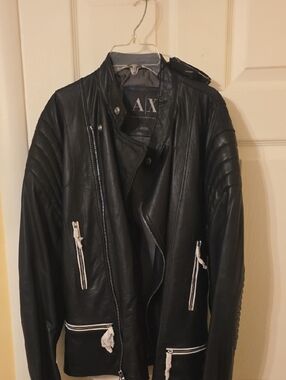 A|X Armani Exchange Black Quilted Leather Bomber Jacket
